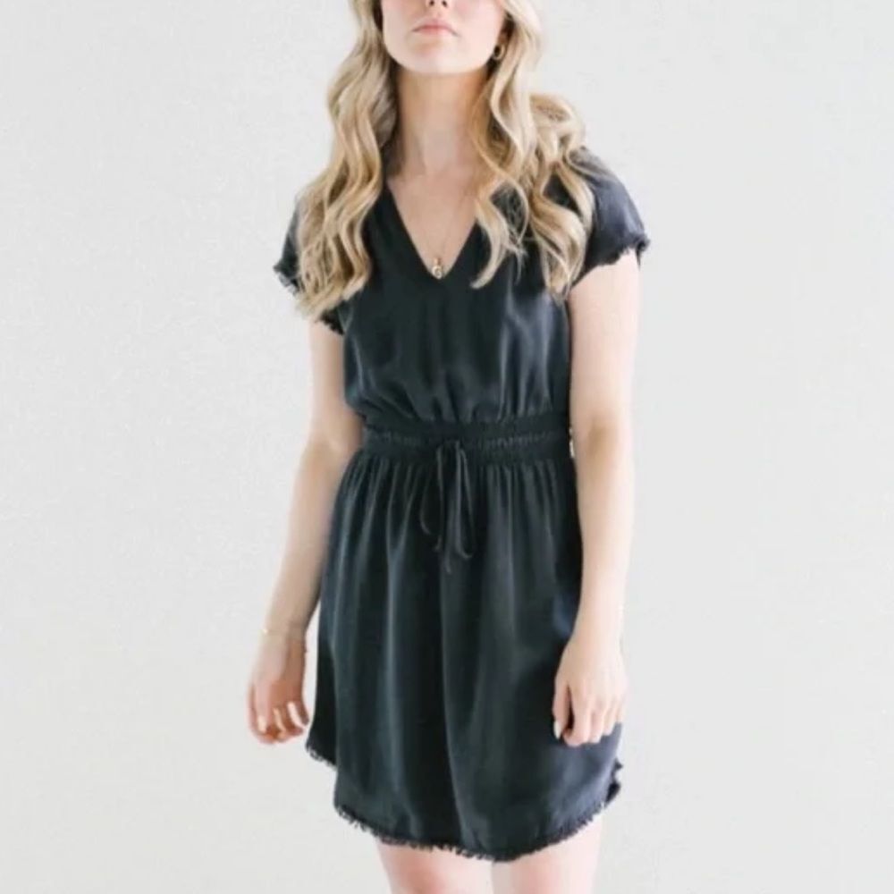 Bella Dahl Soraida Black Lyocel Gathered Waist Mini Dress